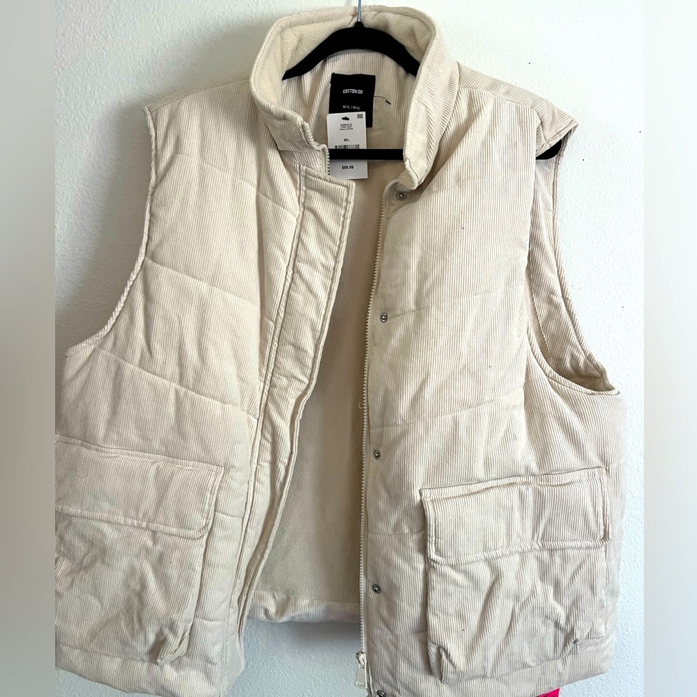 Cotton On Corduroy Puffer Vest | Beige | Size M/L